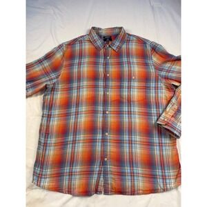 Mens Classic Fit Plaid Long Sleeve Button Down Shirt XL Orange Blue Red Preppy